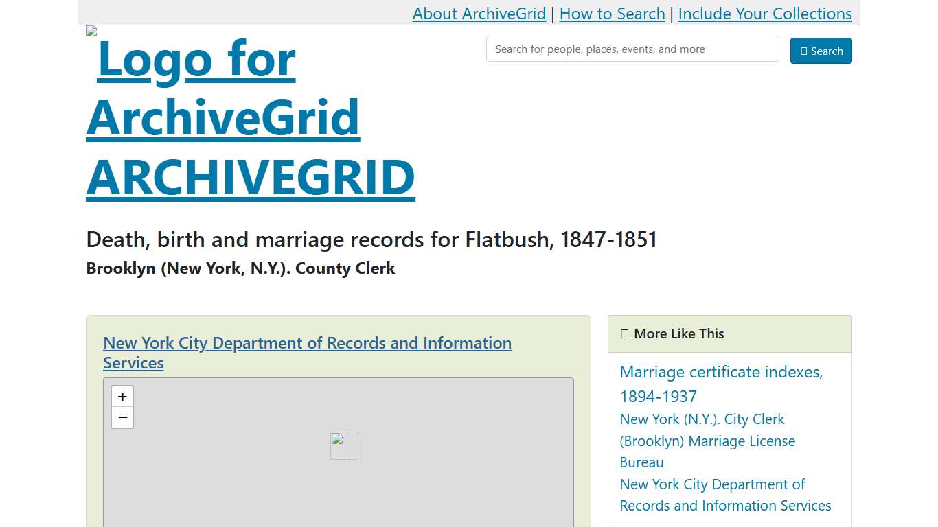 ArchiveGrid : Death, birth and marriage records for Flatbush, 1847-1851