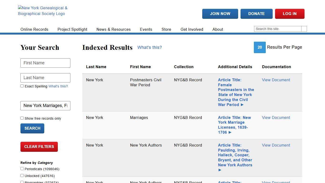 Global Search - Results New York Genealogical & Biographical Society
